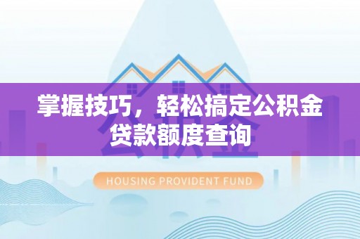 儋州掌握技巧，轻松搞定公积金贷款额度查询